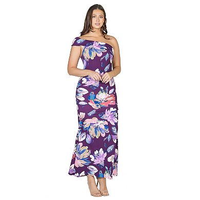 Women's 24Seven Comfort Apparel Floral One Shoulder Rouched Mermaid Maxi Dress