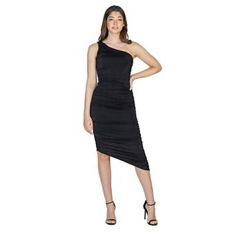 Women's 24Seven Comfort Apparel One Shoulder Ruched Bodycon Dress