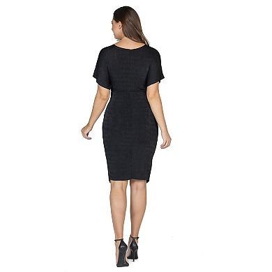 Women's 24Seven Comfort Apparel Short Sleeve V Neck Twist Front Split Hem Dress