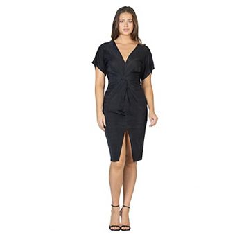 Women's 24Seven Comfort Apparel Short Sleeve V Neck Twist Front Split Hem Dress