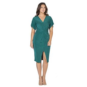 Women's 24Seven Comfort Apparel Short Sleeve V Neck Twist Front Split Hem Dress