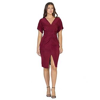 Women's 24Seven Comfort Apparel Short Sleeve V Neck Twist Front Split Hem Dress