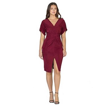 Women's 24Seven Comfort Apparel Short Sleeve V Neck Twist Front Split Hem Dress