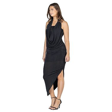 Women's 24Seven Comfort Apparel Cowlneck Long Asymmetrical Backless Halter Dress
