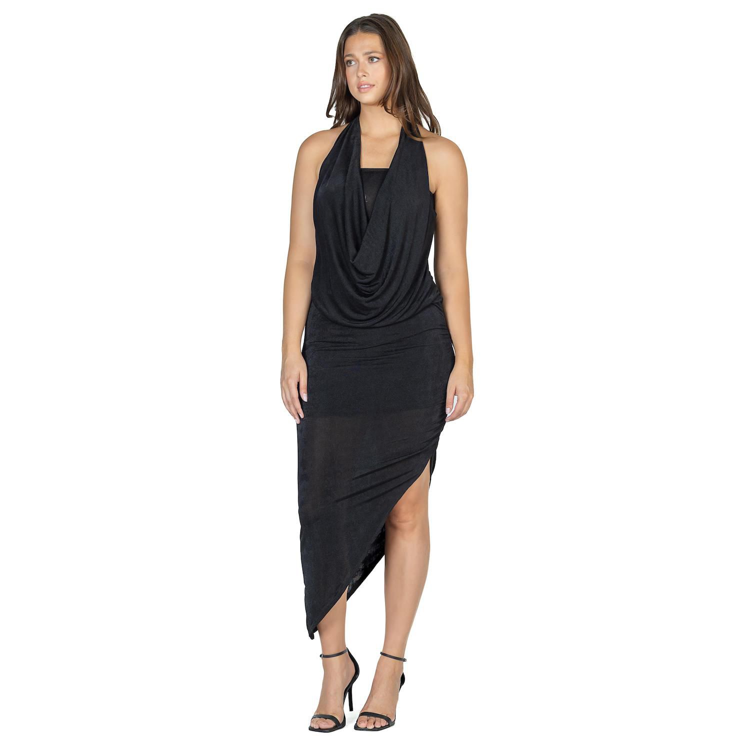 Женские платья 24Seven Comfort Apparel Cowlneck Long Asymmetrical Backless Halter Dress