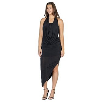 Women's 24Seven Comfort Apparel Cowlneck Long Asymmetrical Backless Halter Dress