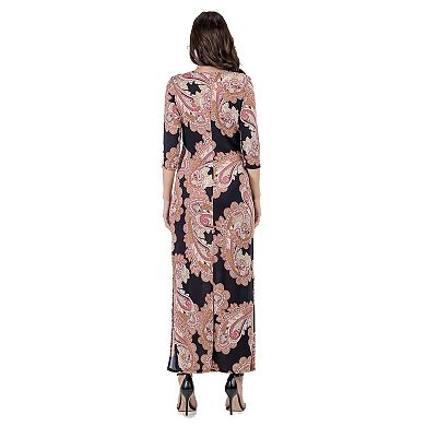 Women's 24Seven Comfort Apparel Paisley Side Slit Maxi Dress
