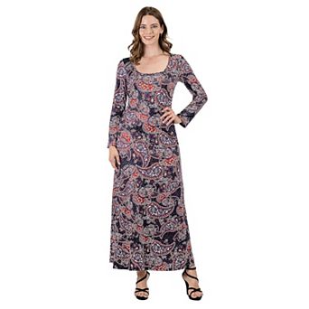 Women's 24Seven Comfort Apparel Long Sleeve A Line Maxi Dress