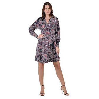 Women's 24Seven Comfort Apparel Apparel Paisley Dolman Long Sleeve Cocktail Dress