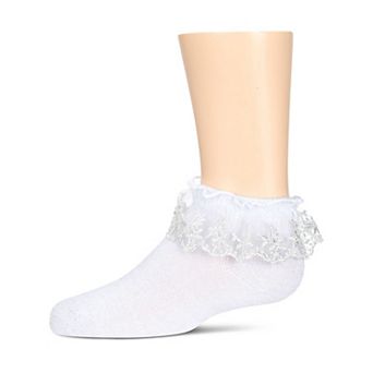 Little Kids Step And Shimmer Girls Ruffle Quarter Crew Socks