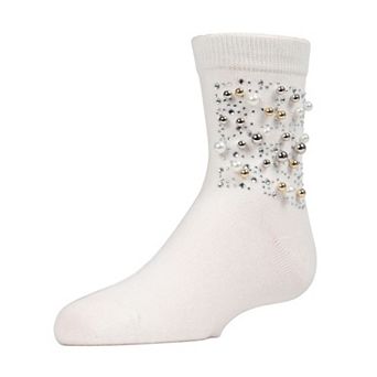 Little Kids Starry Night Jeweled Girls Combed Cotton Crew Socks