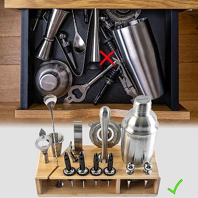 Stainless Steel Cocktail Shaker Set with Stand - 17-Piece Mixology Bartender Kit, Bar Set - 25oz Martini Shaker, Jigger, Strainer, Muddler, Mixing Spoon