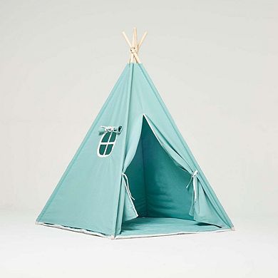 Cotton Canvas Teepee Play Tent with Soft Carpet Green