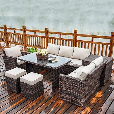 7-Piece Brown Wicker Outdoor Patio Conversation Seating Sofa Set with Cushions