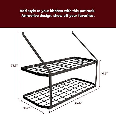 Wall Mounted Hanging Pot And Pan Rack For Kitchen Storage And Organization - 2-tier Wall Shelf