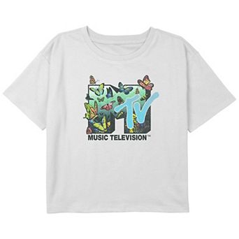Girls MTV Butterflies Logo Boxy Cropped Graphic Tee