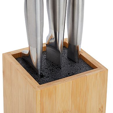 Bamboo Knife Block With Bristles, Wooden Universal Knives Stand Holder, 4x4x9 In