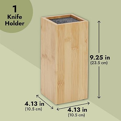 Bamboo Knife Block With Bristles, Wooden Universal Knives Stand Holder, 4x4x9 In
