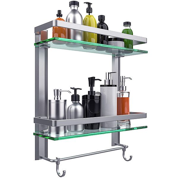 Wall Mounted Bathroom Organizer Shelf with 2Tier Glass Shelves and