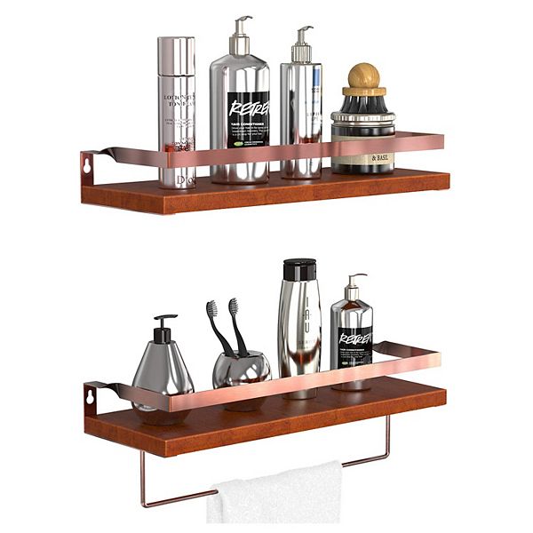 Floating Shelves with Integrated Towel Bar for Storage in Various Rooms