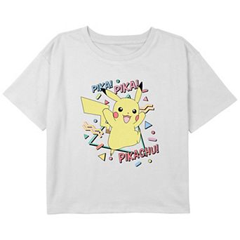 Girls Pokemon Pikachu Pika Party Boxy Cropped Graphic Tee