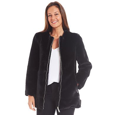Women's Nine West Faux Fur Zipper Front Coat