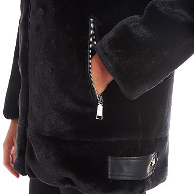 Women's Nine West Faux Fur Zipper Front Coat