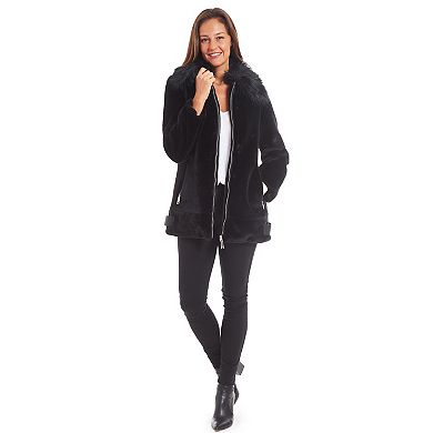 Women's Nine West Faux Fur Zipper Front Coat