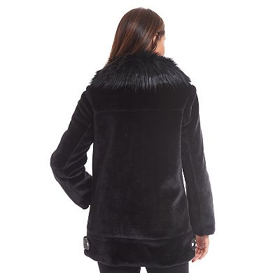 Women's Nine West Faux Fur Zipper Front Coat
