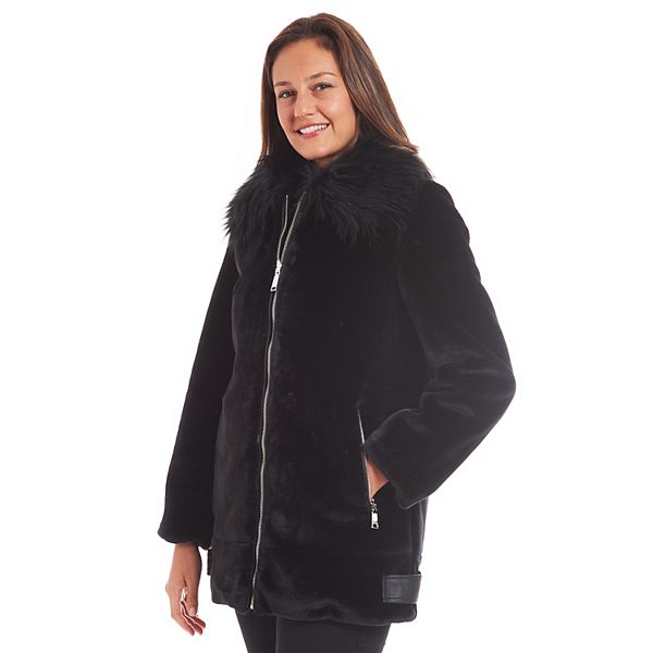 Women's Nine West Faux Fur Zipper Front Coat