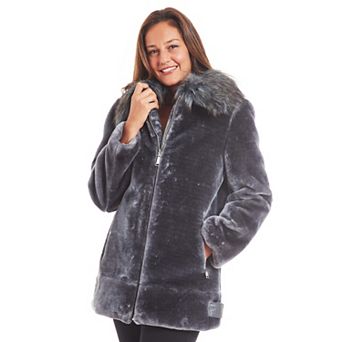 Women's Nine West Faux Fur Zipper Front Coat