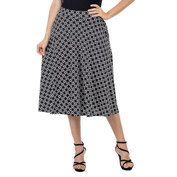 Women's 24Seven Comfort Apparel Diamond Print A-Line Midi Skirt