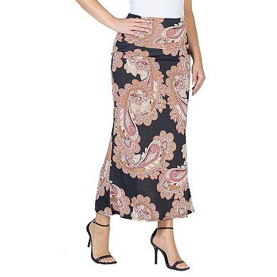 Women's 24Seven Comfort Apparel Paisley Foldover Maxi Skirt