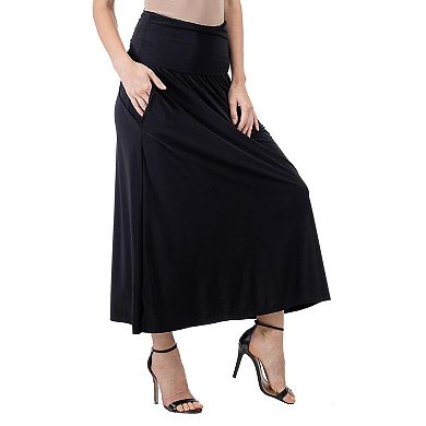 Women's 24Seven Comfort Apparel Foldover Maxi Skirt With Pockets