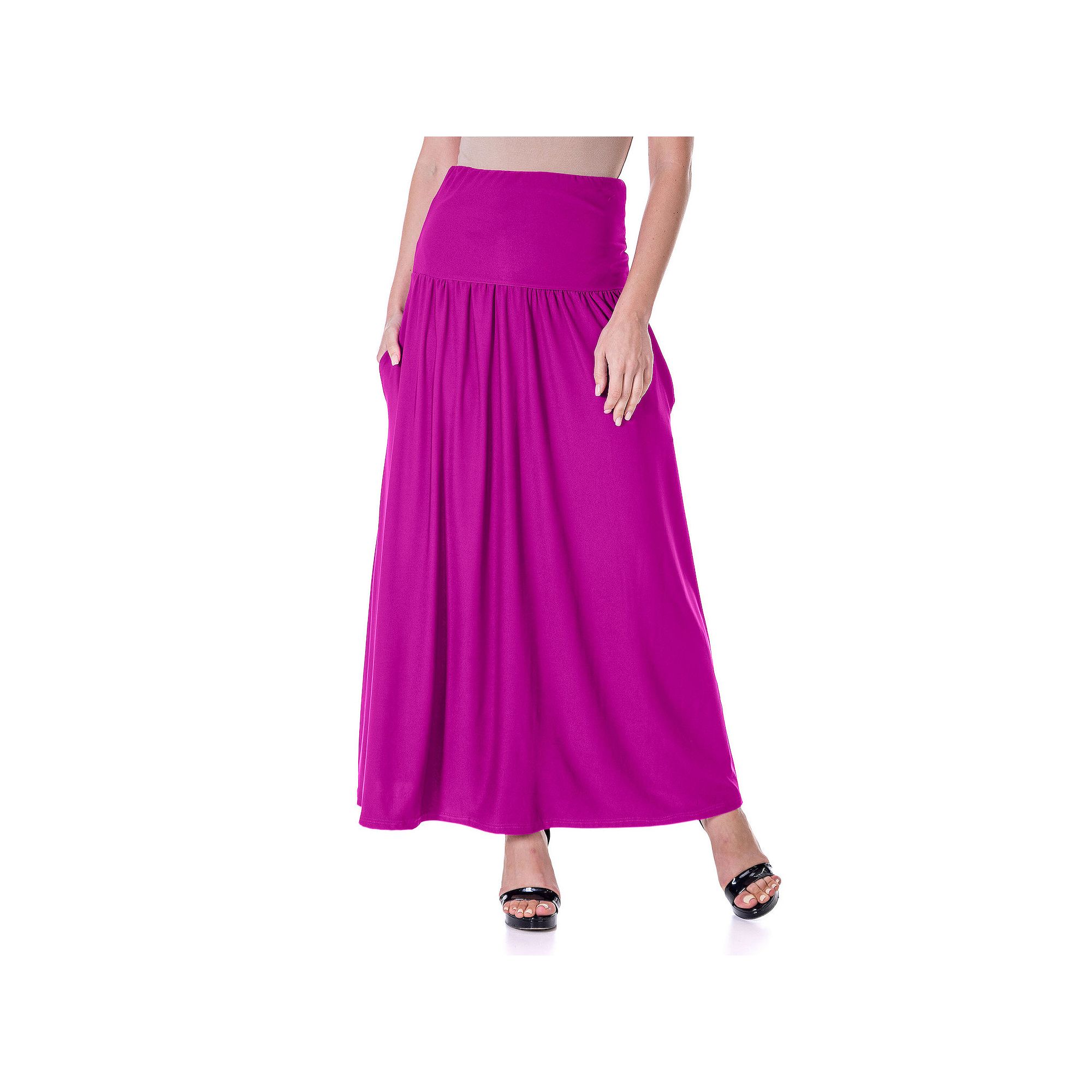Womens 24Seven Comfort Apparel Foldover Maxi Skirt With Pockets, Size: Sma