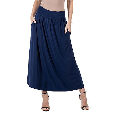 24seven Comfort Maxi Skirt - Soft Knit Long A-Line Skirt With Elastic Waist For Women