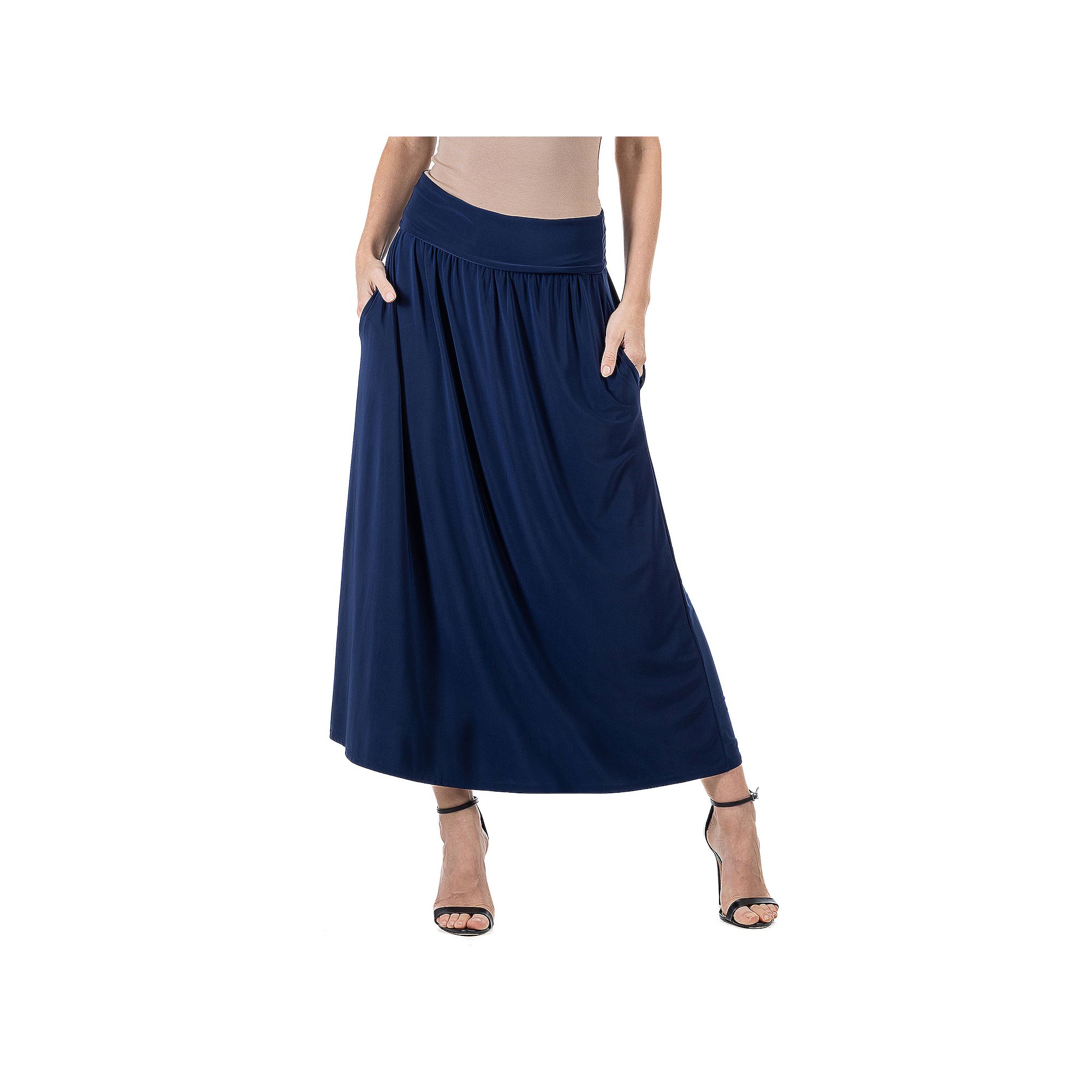 Womens 24Seven Comfort Apparel Foldover Maxi Skirt With Pockets, Size: Sma