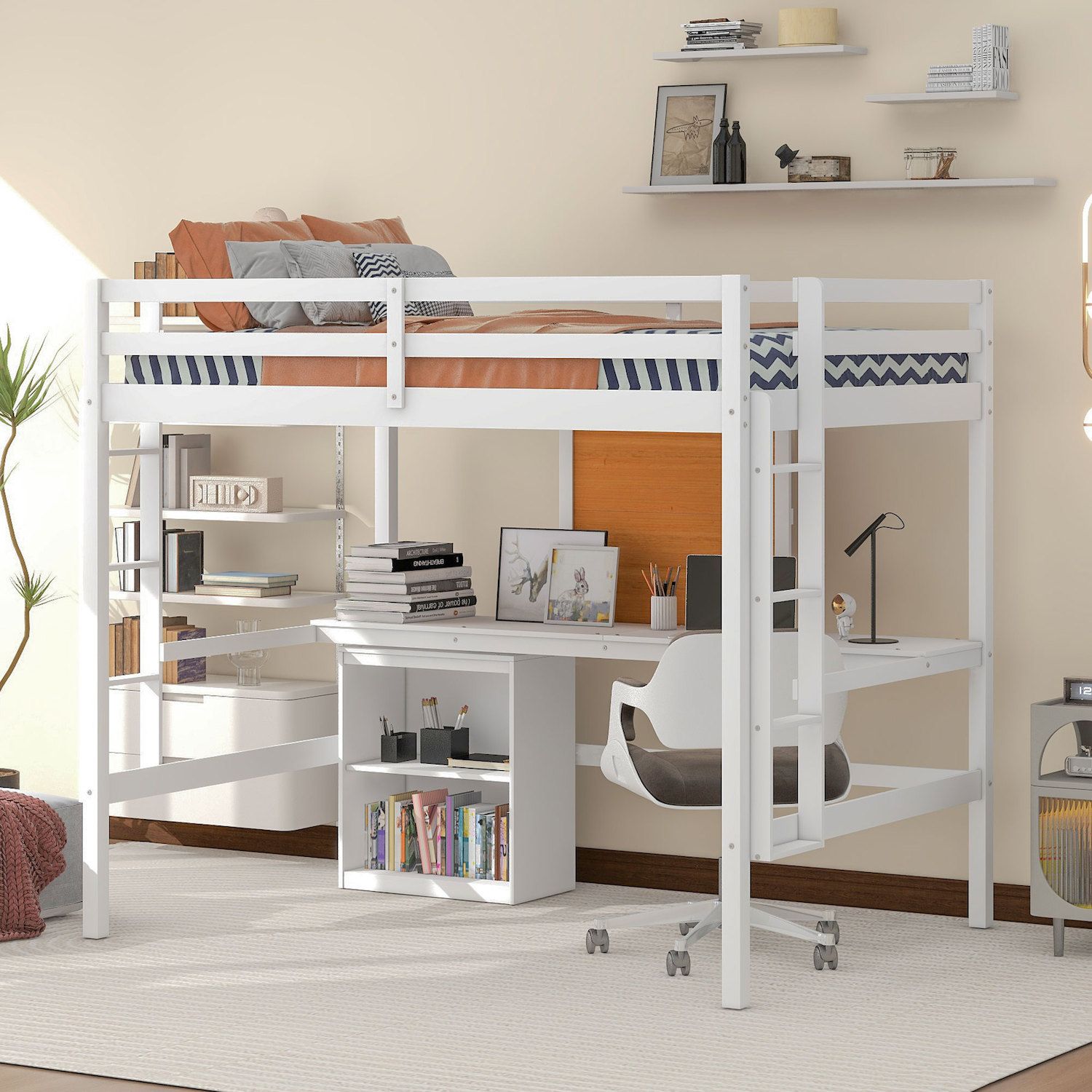 Merax Full Size Loft Bed With Desk And Writing Board