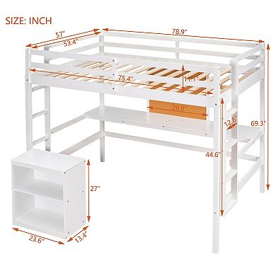 Merax Full size Loft Bed with Desk and Writing Board