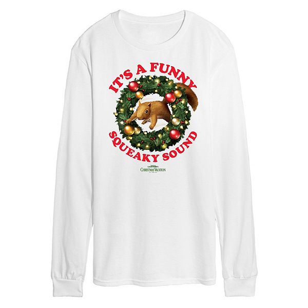 Mens National Lampoons Christmas Vacation Squirrel Funny Long Sleeve Graphic Tee 