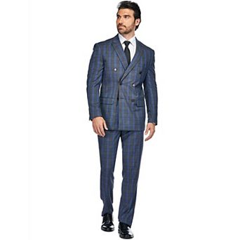 Men's 2 pc Double Breasted Checked Plaid Slim Fit Suit