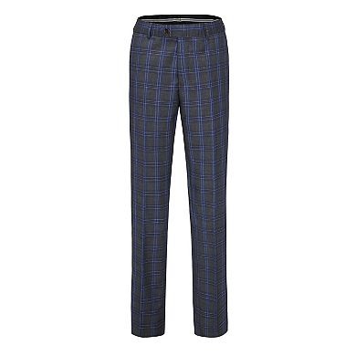 Men's 3-Piece Blue Contrast Check Plaid Slim Fit Suit