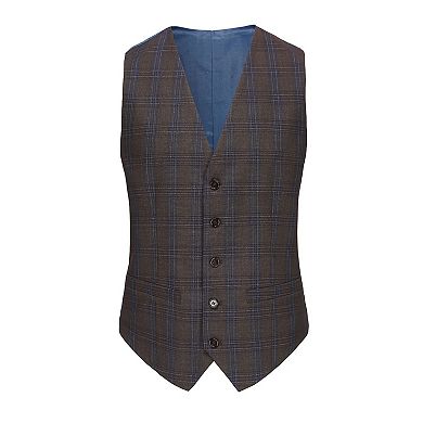 Men's 3-piece Blue Contrast Check Plaid Slim Fit Suit