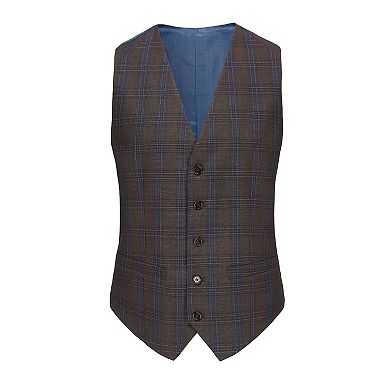 Men's 3-Piece Blue Contrast Check Plaid Slim Fit Suit