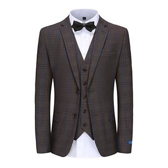 Men's 3 pc Blue Contrast Check Plaid Slim Fit Suit