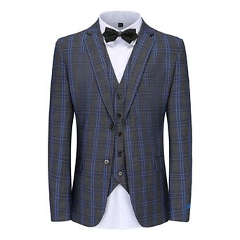 Men's 3 pc Blue Contrast Check Plaid Slim Fit Suit
