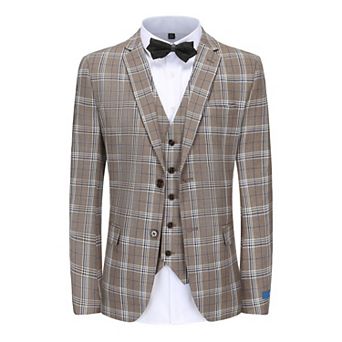 Men's 3 pc Checkered Plaid Slim Fit Suit