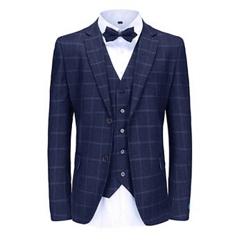 Men's 3 pc Windowpane Plaid Slim Fit Suit