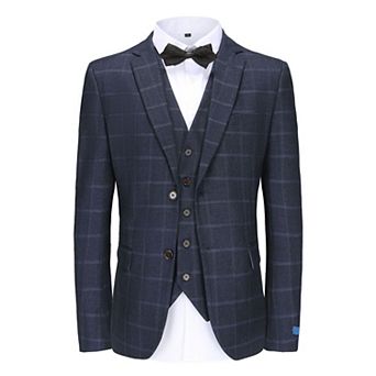 Men's 3 pc Windowpane Plaid Slim Fit Suit