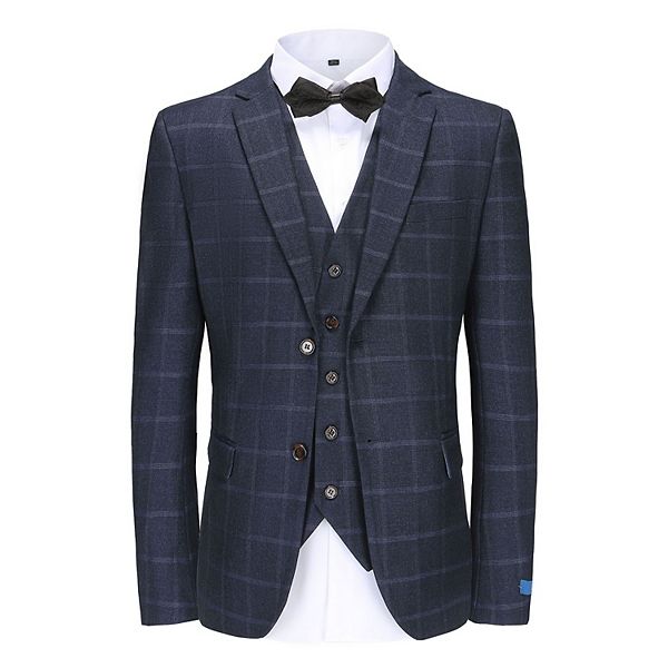 Men's 3-piece Windowpane Plaid Slim Fit Suit
